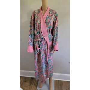 VTG Victoria's Secret Gold Label Pink Paisley Print Robe Belted Women's L